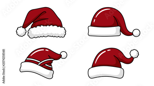Photos Set of red Christmas hats isolated on white background
