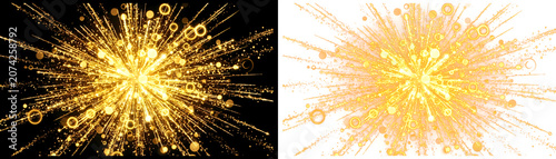 Golden sparkler effects, luxury light trails, festive explosion elements, abstract motion graphics
