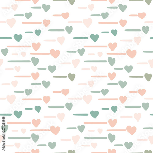 Seamless watercolor background made of hearts. Hand-drawn Design for postcards, invitations, wrapping paper.