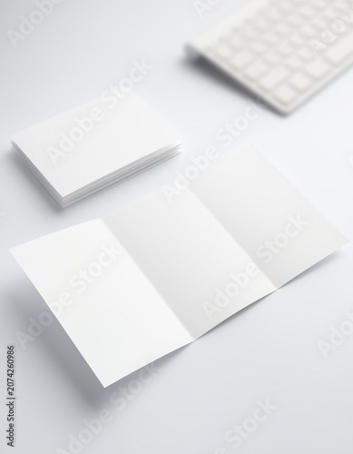 Blank tri fold brochure mockup on white background