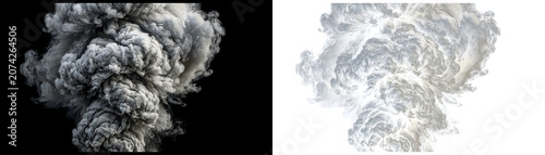 Smoke, clouds, puff, vapor, fog, explosion, mist, steam, gray, white, abstract, backgrounds, textures, 2 variations