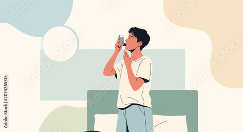 Young person applying makeup, modern vector illustration. Self-care, beauty routine.