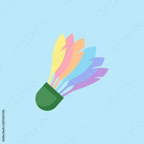 Colorful shuttlecock illustration on a light blue background