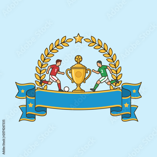 Soccer players compete for a golden trophy cup