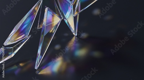 Abstract luxury background with iridescent holographic glass shards and rainbow reflection
