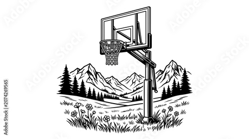 Obraz na płótnie Black and white basketball hoop outdoors.