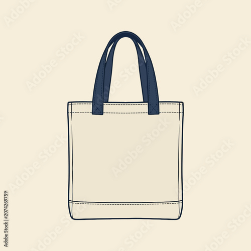 Photography A cream canvas tote bag with dark blue handles