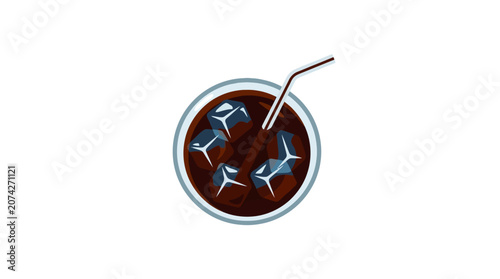 Obraz na plátne Top view of an iced coffee glass with a straw