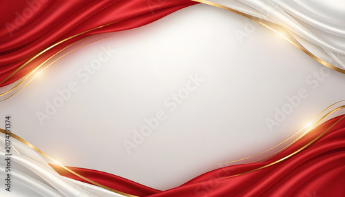 Premium Indonesian National Celebration Background with Elegant Red White Silk Waves and Gold Accents