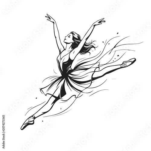 Valokuva Graceful ballerina dancer performing a grand jete leap ink illustration