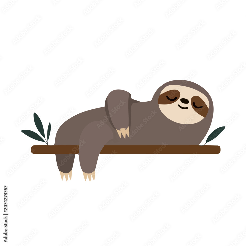 Fototapeta premium Sloth, simple flat 2D artwork with minimal details, isolated on a white background.