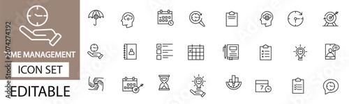 Time management and business planning line icon set vector illustration