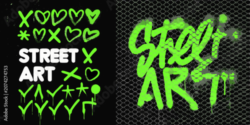 Fotografie Neon graffiti elements vector illustration with green and black coloration