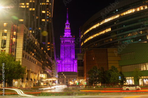 Night view of Warsaw with the Palace of Culture and Science