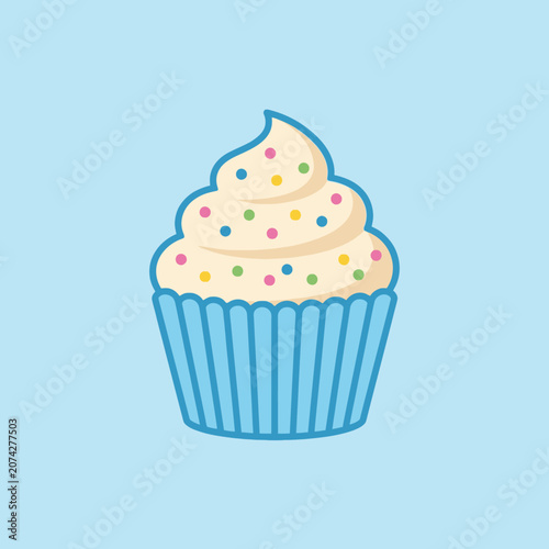 Obraz na płótnie A cute cupcake illustration with sprinkles on a blue background