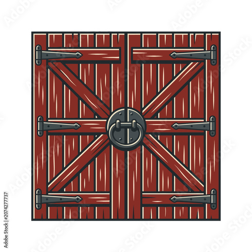 Obraz na plátně A vintage red wooden barn door with iron hinges