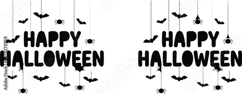 Happy halloween decorations with bats and spiders spooky seasonal graphics