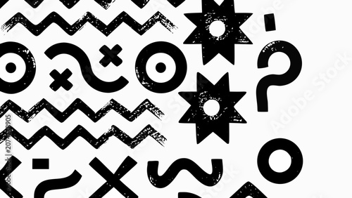 Konstfotografi Abstract Black Geometric Symbols Pattern On White Background