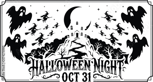 Halloween night celebration on october 31st with witches and ghosts