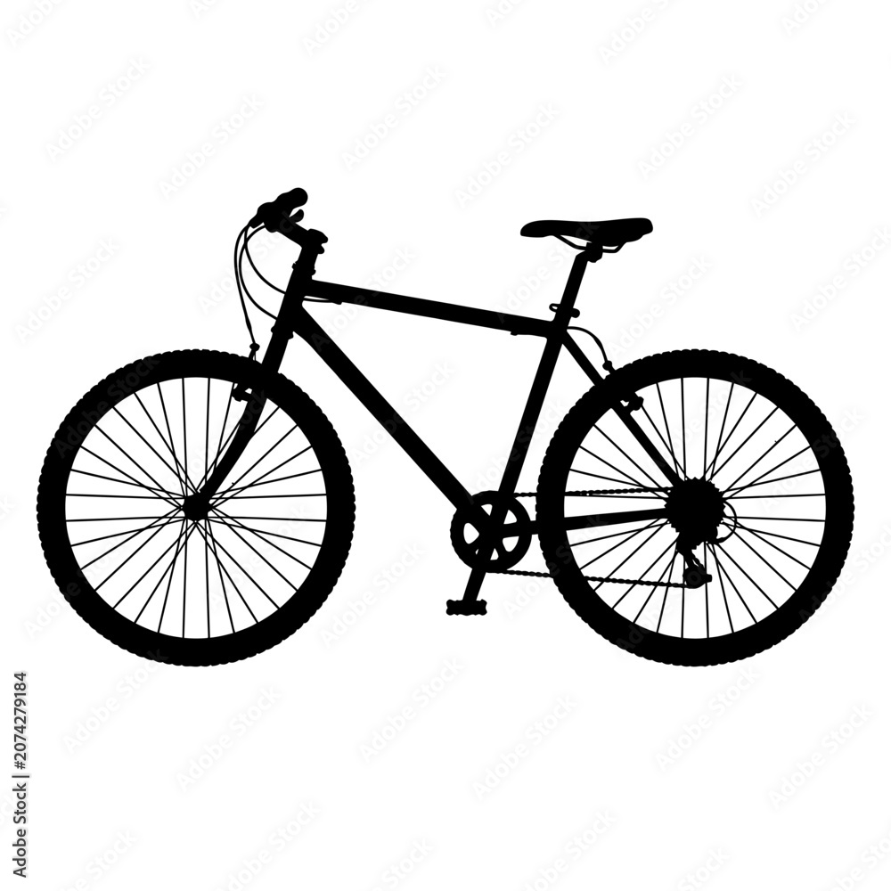 Obraz premium Bicycle, bike, black silhouette, vector icon, transportation, cycling isolated on White Background silhouette