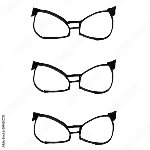 Hand Drawn Cat Eye Glasses Pattern — Set of 3 Retro Sunglasses Doodles