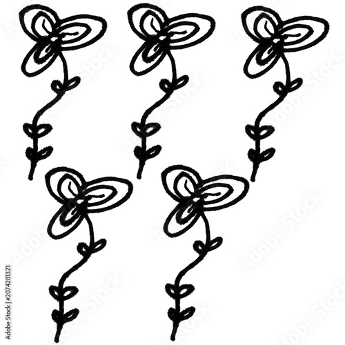 Hand Drawn Three Petal Flowers Set Vector Illustration, Doodle Spring Botanical Elements