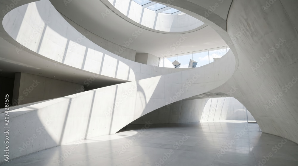 Fototapeta premium Modern Interior Design with Curved Architecture and Natural Light in Contemporary Space
