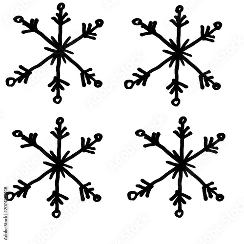 Hand Drawn Snowflakes Set Vector Illustration, Doodle Winter Christmas Decorative Elements