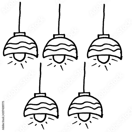 Hand Drawn Hanging Lamps Vector Illustration, Doodle Light Fixture Decorative Elements