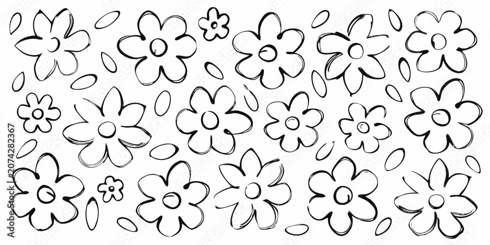 Fototapeta premium Hand Drawn Floral Ornament With Simple Black And White Lines