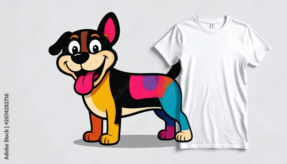 Fototapeta premium Happy cartoon dog with tongue out, playful pose, bold lines, vibrant colors, minimal background