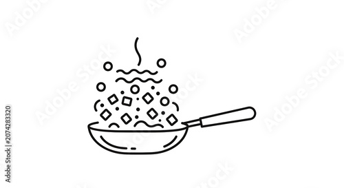 Cooking pan with steaming food ingredients icon