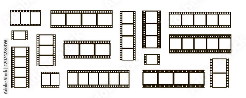 film movie reel transparent strip frame set with square option. roll old photograph filmstrip for photo and video frame with cinema style. analog negative template for retro media and picture design.