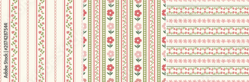 Konstfotografi Set of folk summer farmhouse cottagecore seamless pattern background with stripe