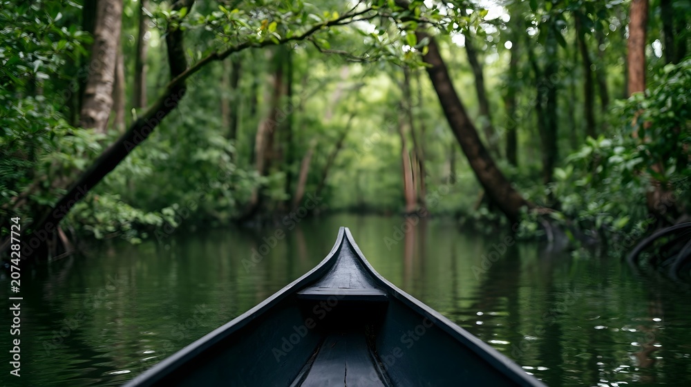 Fototapeta premium A sleek gondola navigates through a serene mangrove forest offering a tranquil and immersive water journey