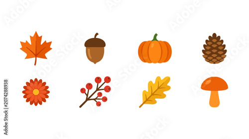 Set of autumn nature icons isolated on a white background