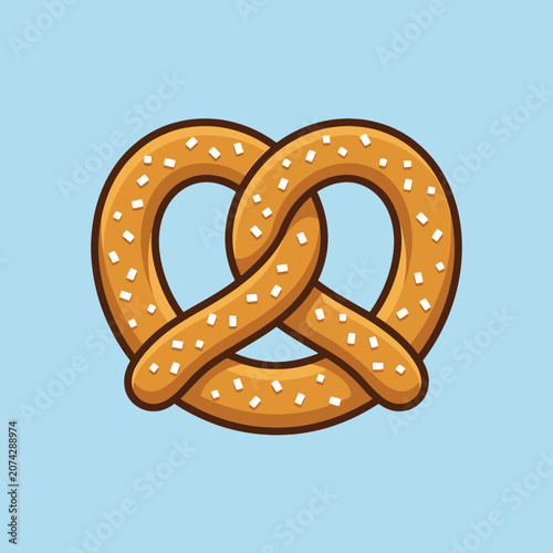 A golden brown salted pretzel icon on a blue background
