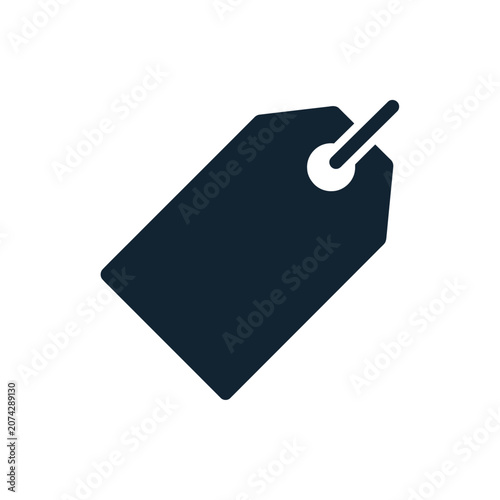 A dark blue price tag icon isolated on a white background