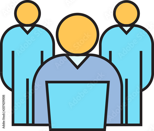 People Working on Laptop and Colleagues Behind Icon

