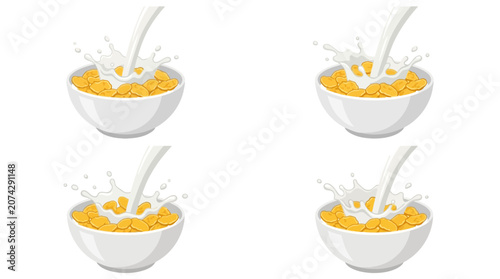 Foto Milk pouring into a bowl of golden corn flakes cereal
