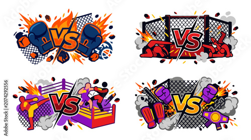 Foto Set of versus battle icons for combat sports and fighting games
