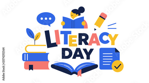 Young Reader Focused On Literacy Day Reading Books Together.