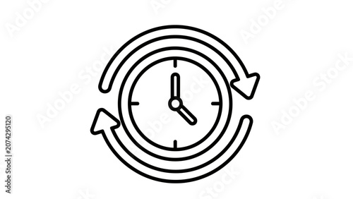 Stylized clock face with circular arrows indicating continuous flow or cycle