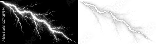 Lightning bolt, electric storm, white glow, black background, weather effect, thunder