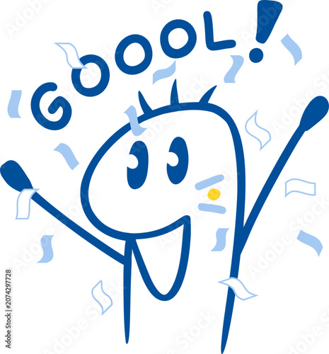 Slika na platnu Cute linear cartoon of an Argentine football fan shouting goal with excitement w