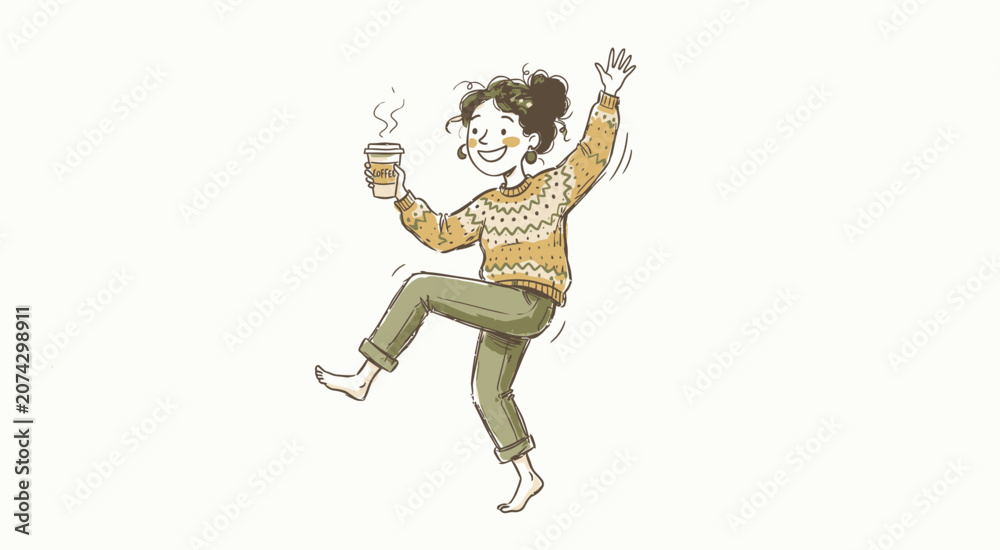 Fototapeta premium Young Boy Dancing With Coffee Cup.