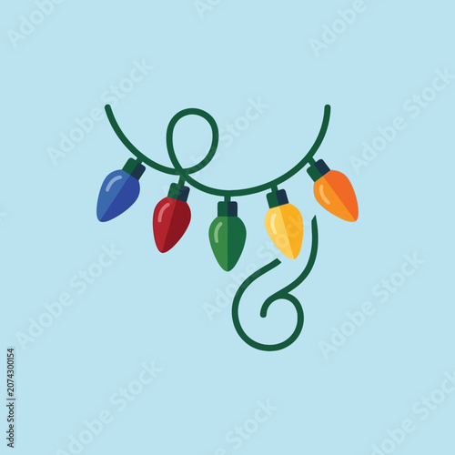 Fotografía Colorful Christmas light bulbs hang on a green wire