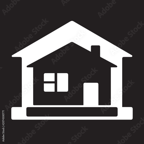Simple white house icon isolated on black background