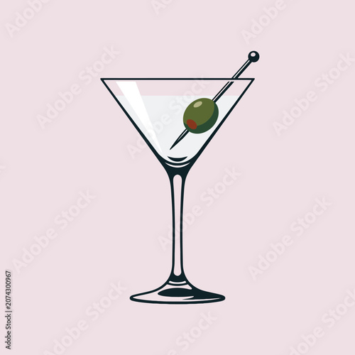 Fotografi A classic martini cocktail with a green olive garnish