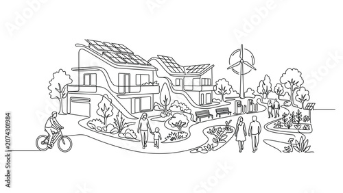 Eco friendly sustainable residential housing community with renewable energy
